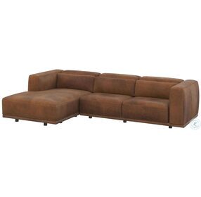 Beau Aged Cognac Leather LAF Chaise Sectional
