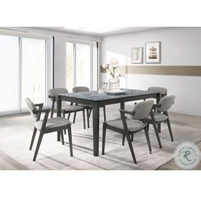 Stevie Faux Grey Marble and Black Dining Room Set