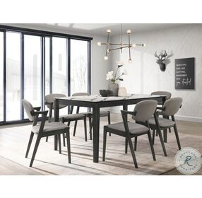 Stevie Faux White Marble and Black Dining Room Set