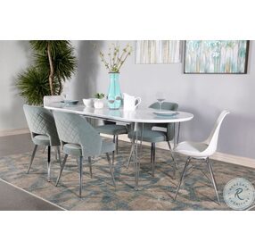 Heather Matte White And Chrome Extendable Dining Room Set