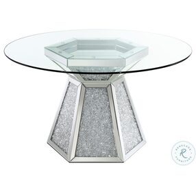 Quinn Mirror Hexagon Pedestal Glass Top Dining Table