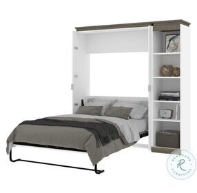 Orion White And Walnut Grey 78" Full Murphy Bed With Narrow Shelving Unit