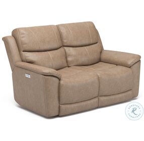 Cade Beige Leather Power Reclining Loveseat With Power Headrest And Lumbar