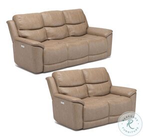 Cade Beige Leather Power Reclining Living Room Set With Power Headrest And Lumbar