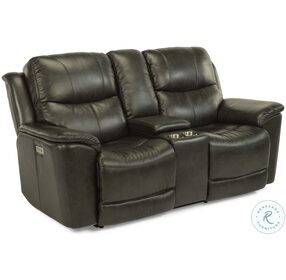 Cade Black Leather Power Reclining Console Loveseat With Power Headrest And Lumbar