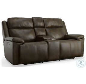 Chance Dark Brown Leather Power Reclining Console Loveseat With Power Headrest And Footrest