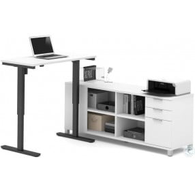 Pro-Linea White L-Desk with Electric Height Adjustable Table