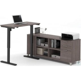 Pro-Linea Bark Gray L-Desk with Electric Height Adjustable Table