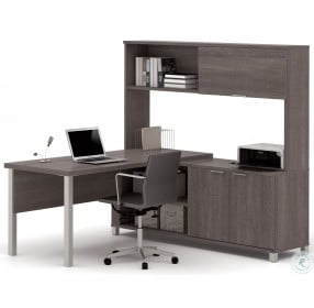 Pro-Linea Bark Grey Door L-Desk With Hutch
