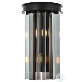 Sydney 8" Matte Black 2 Light Wall Sconce With Silver Shade Royal Cut Crystal Trim