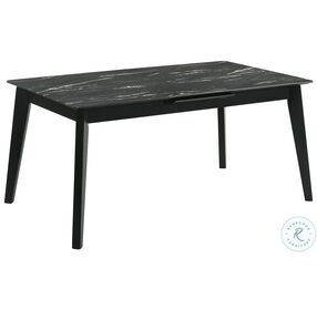 Crestmont Black Faux Marble Top Rectangular Extendable Dining Table