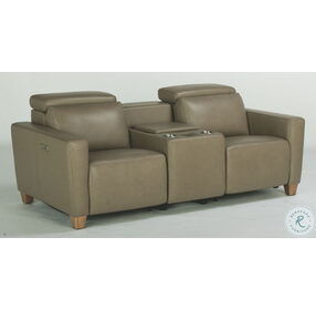 Astra Beige Leather Modular Console Loveseat With Power Headrest
