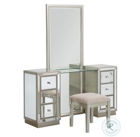 Elsinore Champagne 6 Drawer Console with Mirror and Stool