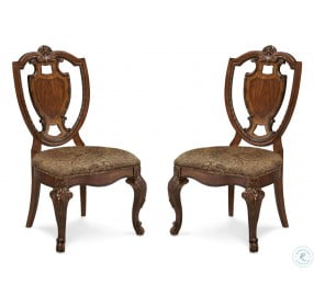 Old World Shield Back Side Chair with Fabric Seat Set of 2