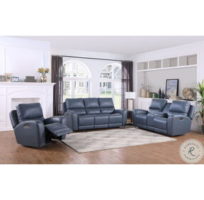 Bel Air Blue Leather Dual Power Reclining Living Room Set