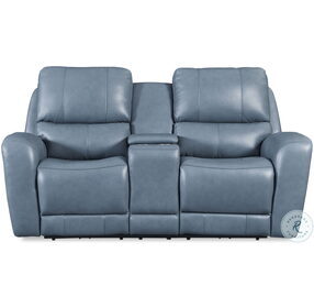 Bel Air Blue Leather Dual Power Reclining Console Loveseat