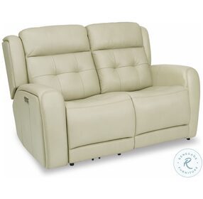 Grant Beige Leather Power Reclining Loveseat With Power Headrest And Footrest