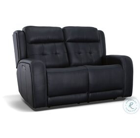 Grant Denim Leather Power Reclining Loveseat With Power Headrest And Footrest