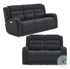 Grant Denim Leather Power Reclining Living Room Set With Power Headrest And Footrest