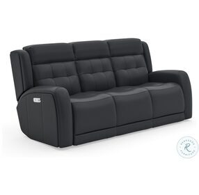 Grant Denim Leather Power Reclining Sofa With Power Headrest And Footrest