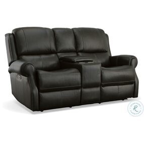 Rylan Black Leather Power Reclining Console Loveseat With Power Headrest And Footrest