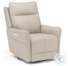Spin Beige Leather Swivel Power Recliner With Power Headrest And Lumbar