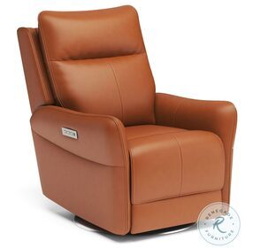 Spin Orange Leather Swivel Power Recliner With Power Headrest And Lumbar
