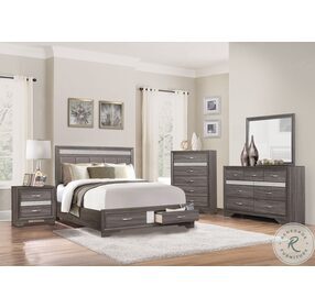 Luster Gray And Silver Glitter Upholstered Storage Platform Bedroom Set