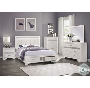 Luster White And Silver Glitter Storage Platform Bedroom Set