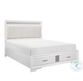 Luster White And Silver Glitter King Storage Platform Bed