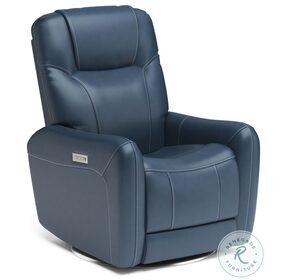 Degree Blue Leather Swivel Power Recliner With Power Headrest And Lumbar