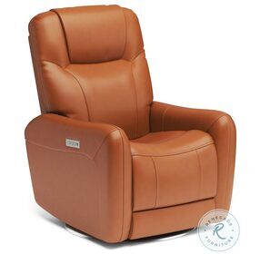 Degree Orange Leather Swivel Power Recliner With Power Headrest And Lumbar