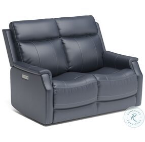Easton Gray Leather Power Reclining Loveseat With Power Headrest And Lumbar