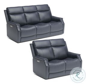Easton Gray Leather Power Reclining Living Room Set With Power Headrest And Lumbar