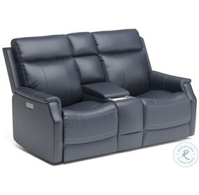Easton Gray Leather Power Reclining Console Loveseat With Power Headrest And Lumbar