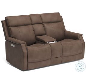 Easton Dark Brown Power Reclining Console Loveseat With Power Headrest And Lumbar