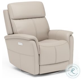 View Beige Leather Swivel Power Recliner With Power Headrest And Lumbar