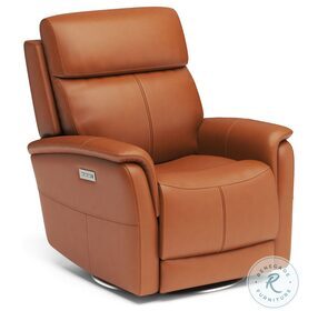 View Orange Leather Swivel Power Recliner With Power Headrest And Lumbar