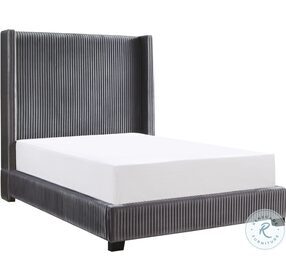 Glenbury Dark Gray Velvet California King Upholstered Panel Bed In A Box
