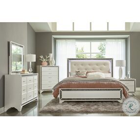 Salon Pearl White Metallic Panel Bedroom Set