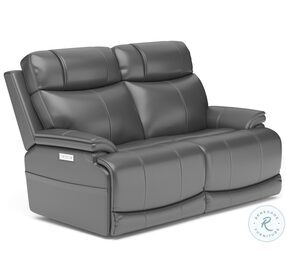 Logan Gray Leather Power Reclining Loveseat With Power Headrest And Lumbar