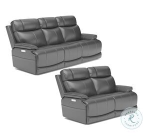 Logan Gray Leather Power Reclining Living Room Set With Power Headrest And Lumbar