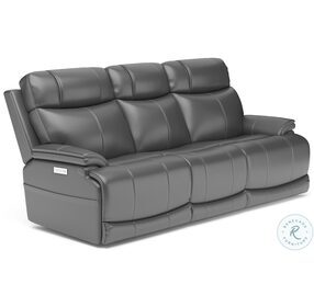 Logan Gray Leather Power Reclining Sofa With Power Headrest And Lumbar
