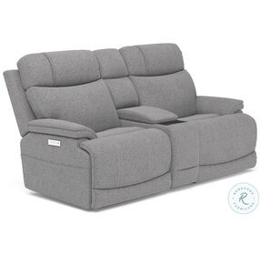 Logan Gray Power Reclining Console Loveseat With Power Headrest And Lumbar