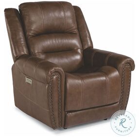 Oscar Dark Brown Leather Power Recliner With Power Headrest And Lumbar
