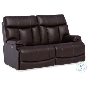 Clive 1595 Brown Leather Power Reclining Loveseat With Power Headrest And Lumbar