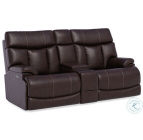 Clive 1595 Brown Leather Power Reclining Console Loveseat With Power Headrest And Lumbar