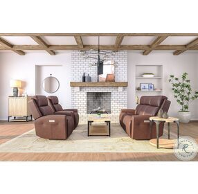 Barnett Light Brown Leather Power Reclining Living Room Set With Power Headrest And Lumbar
