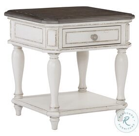 Willowick Antique White And Brown Cherry End Table
