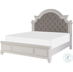Baylesford Antique White And Gray King Upholstered Panel Bed